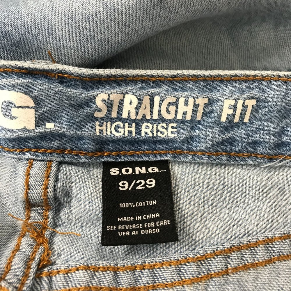 NWT S.O.N.G. Womens Light Blue Distressed High Rise Straight Crop Jeans Size 29 - Picture 6 of 11